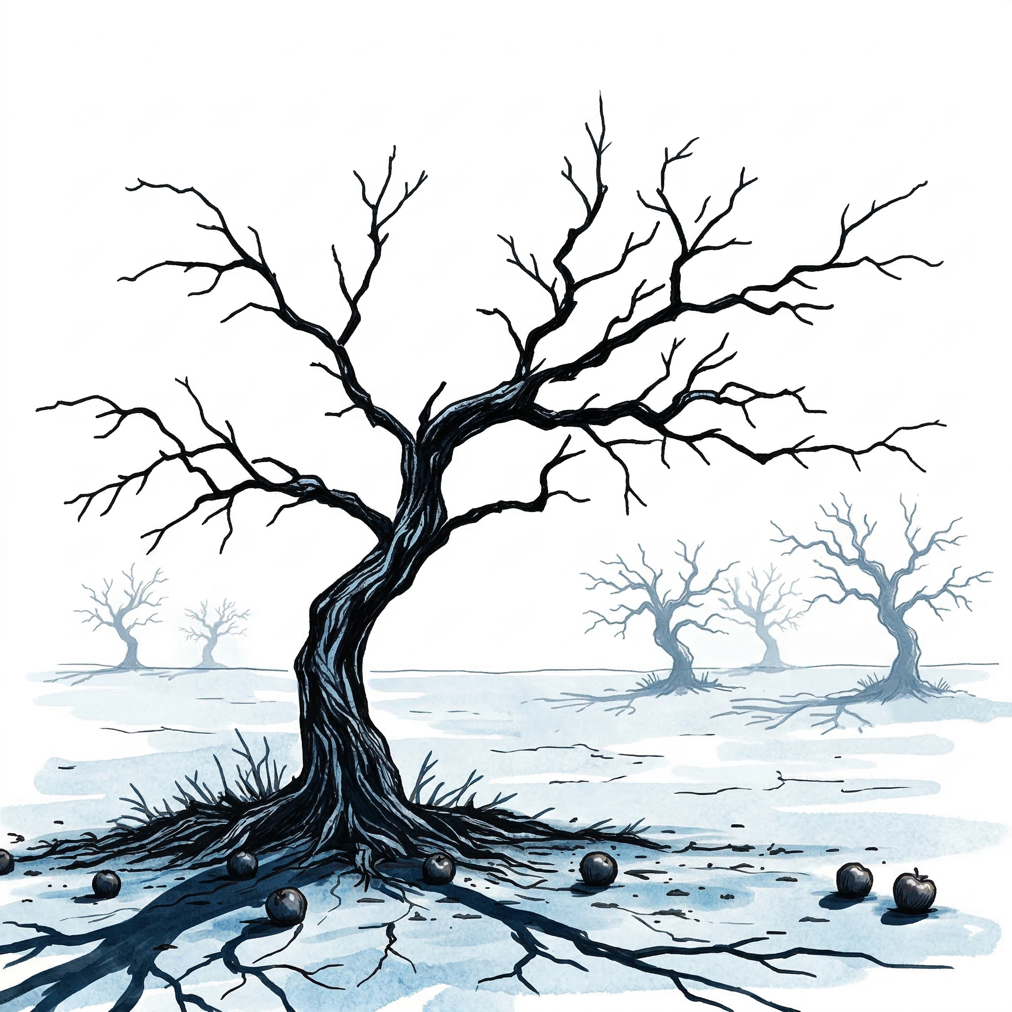 Orchard tree with ripe fruit in an open field