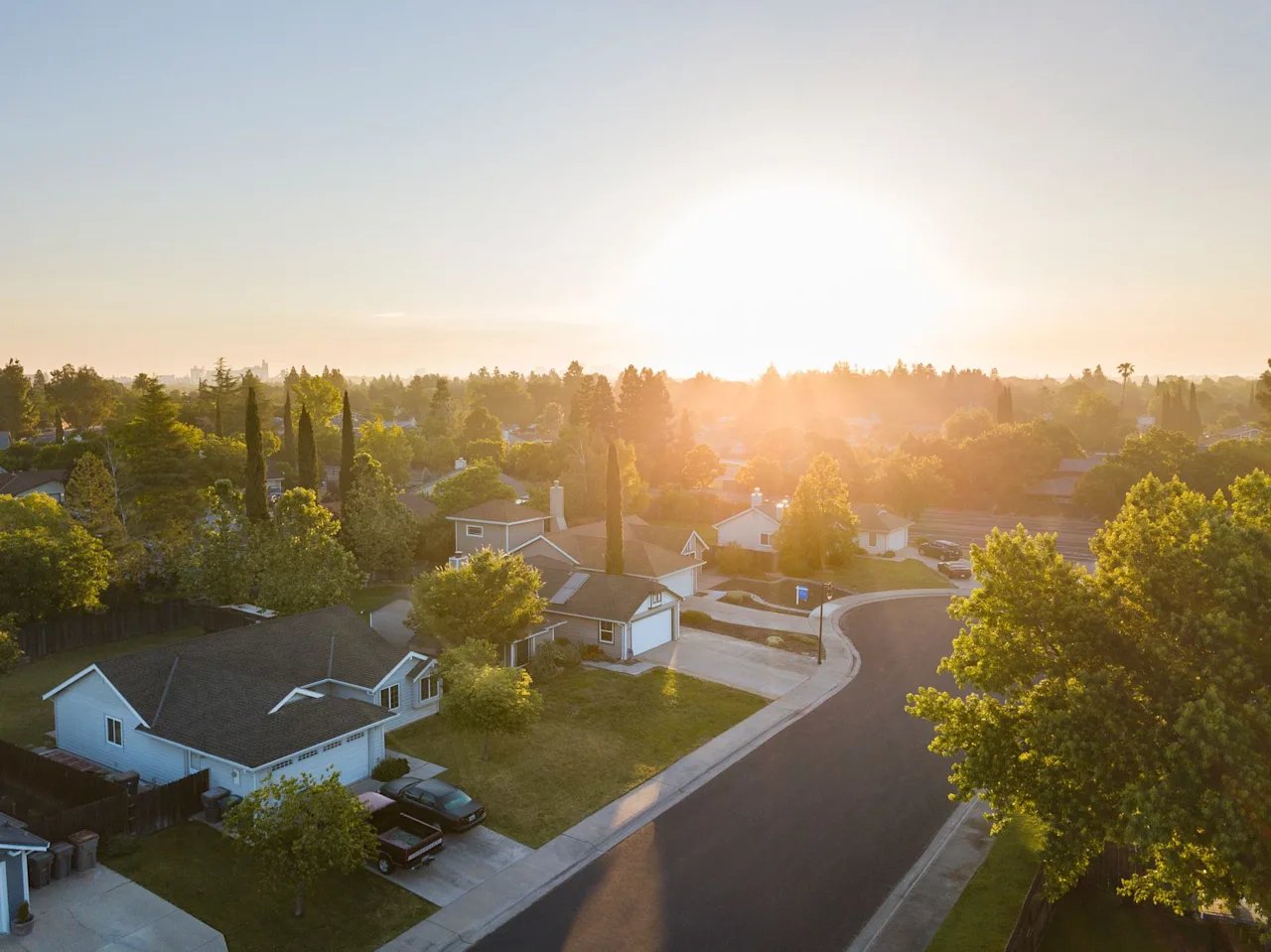 Sunset over a residential neighborhood