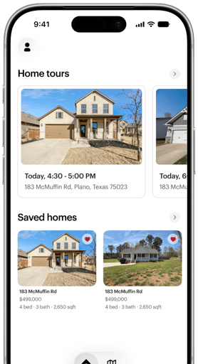 The Opendoor app showing home tours and saved homes